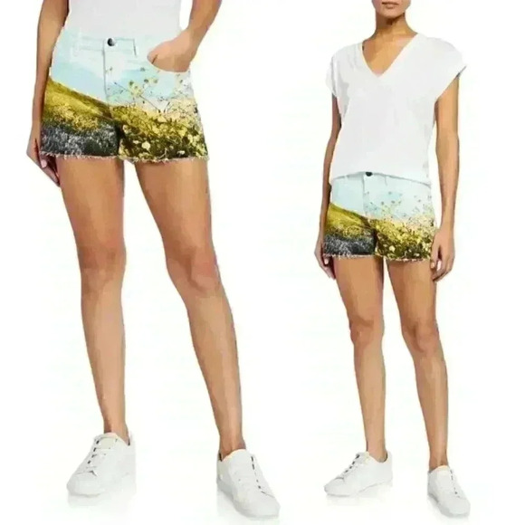 NWT Frame Denim Le Grand Garcon Floral Field Printed Raw Hem Shorts - Picture 1 of 8